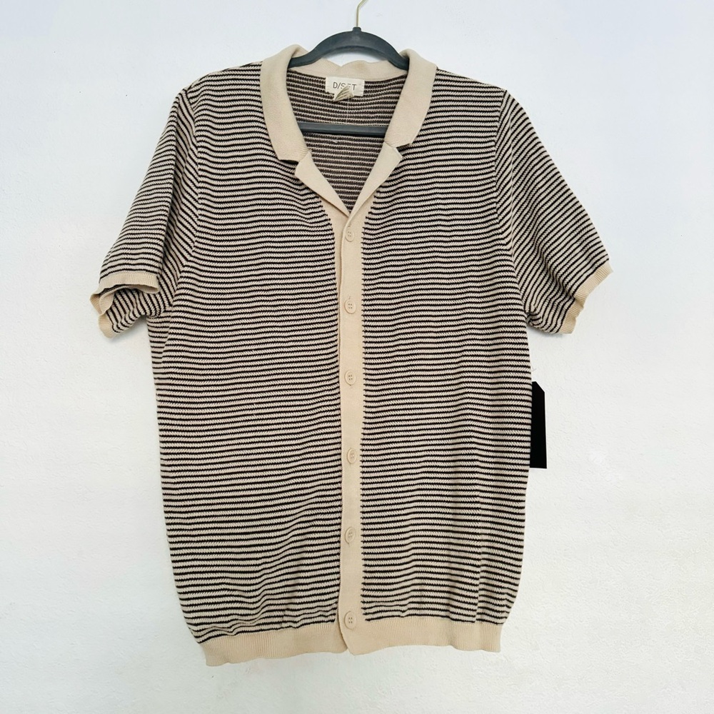 D/SET Men’s Short Sleeve Button Down Woven Shirt Striped Brown/Beige Size XL